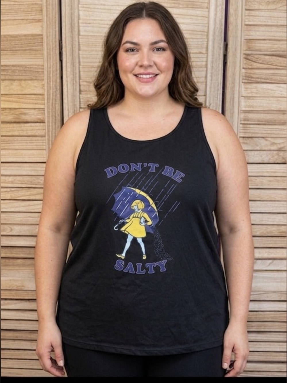 Don't Be Salty Graphic Tank Top - Black with Yellow Accent Size 5XL
